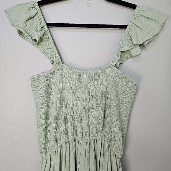 Lulus Daniyah Sage Green Smocked Flutter Sleeve Wide-Leg Jumpsuit w Pockets, XL - Picture 12 of 13